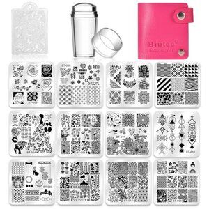 Nail Stamping Plates Set 12pcs Nail Plates 1stamper 1scraper 1storage Bag